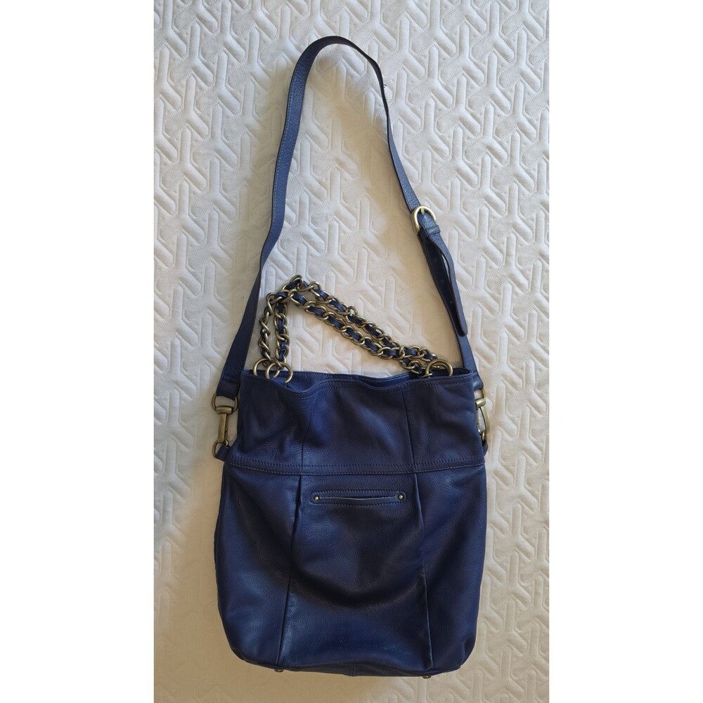 B. Makowsky Blue Leather Double Handled Hobo Bag